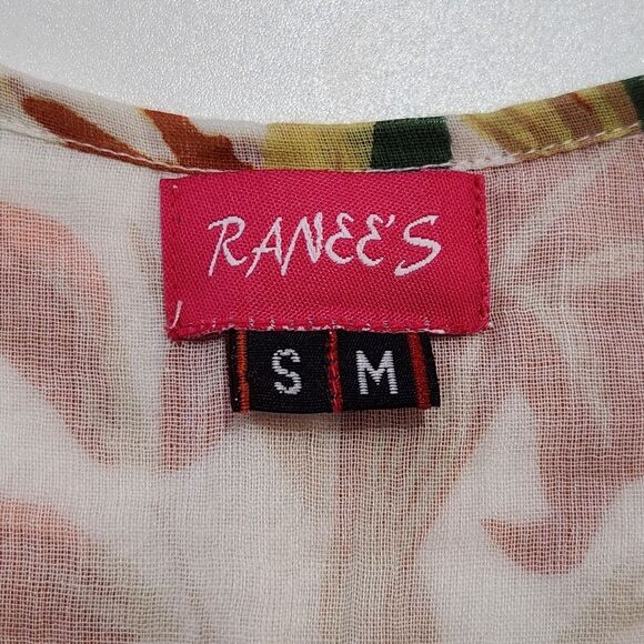 Ranee's Tropical Print Sleeveless Maxi Dress Tiered Pom Pom Trim Women's S/M - Picture 7 of 14